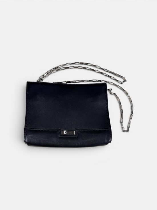 Tumi Handbags - Tumi Y2K Minimalist Black Leather Chain Strap Crossbody Bag
